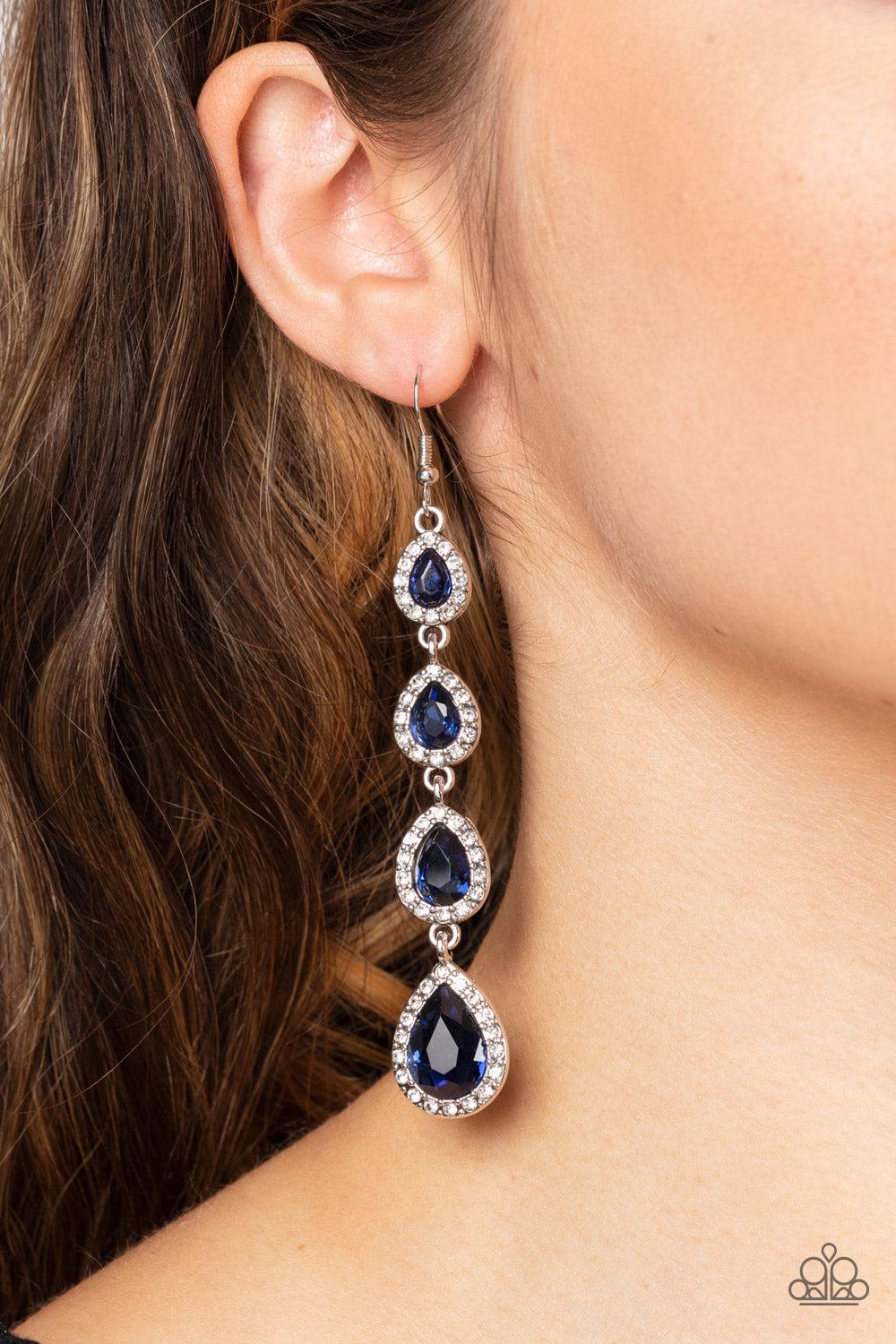 Confidently Classy Blue Rhinestone Earrings - Paparazzi Accessories-on model - CarasShop.com - $5 Jewelry by Cara Jewels