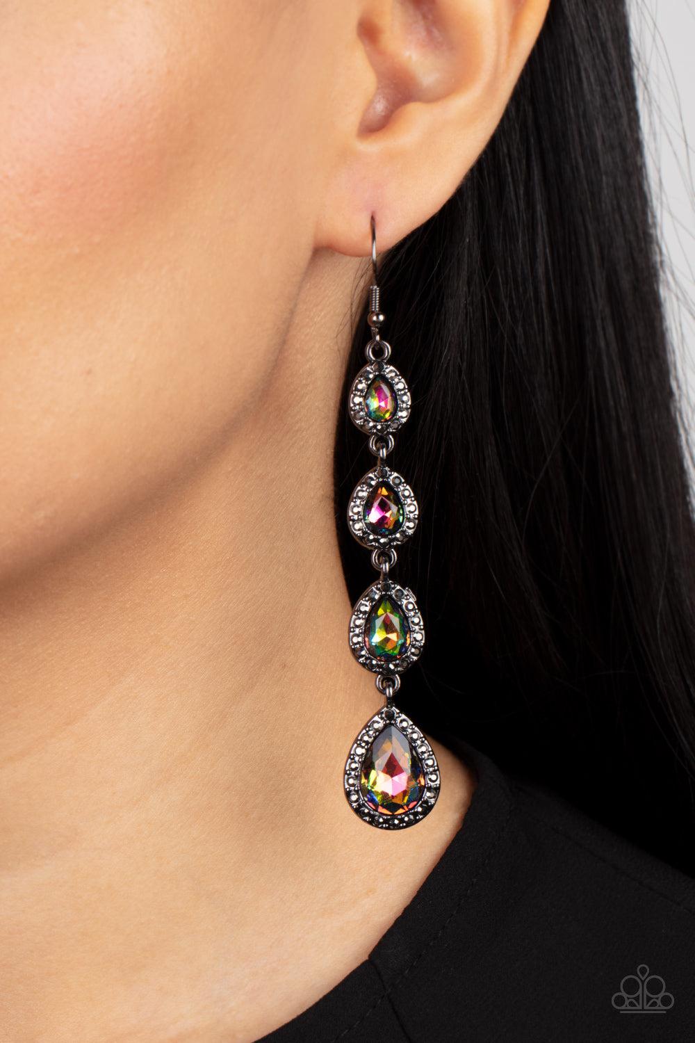 Confidently Classy Multi Oil Spill Rhinestone Earrings - Paparazzi Accessories-on model - CarasShop.com - $5 Jewelry by Cara Jewels