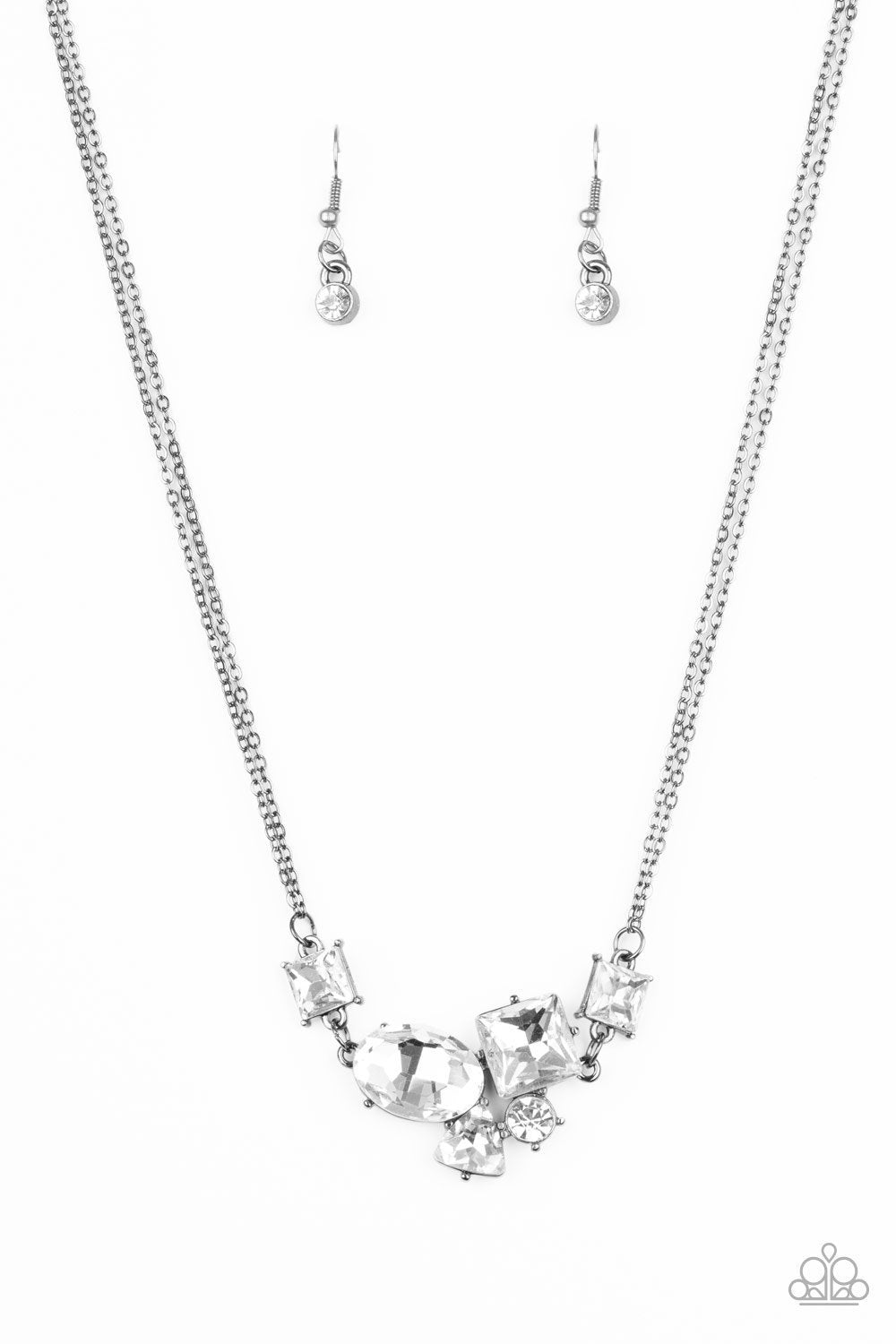 Constellation Collection Gunmetal Black and White Rhinestone Necklace - Paparazzi Accessories-CarasShop.com - $5 Jewelry by Cara Jewels