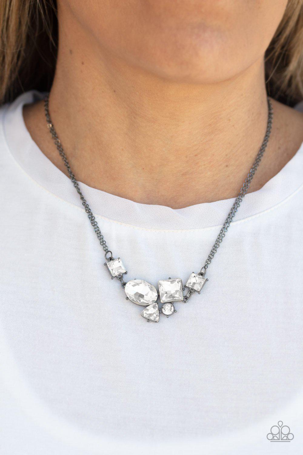 Constellation Collection Gunmetal Black and White Rhinestone Necklace - Paparazzi Accessories-CarasShop.com - $5 Jewelry by Cara Jewels