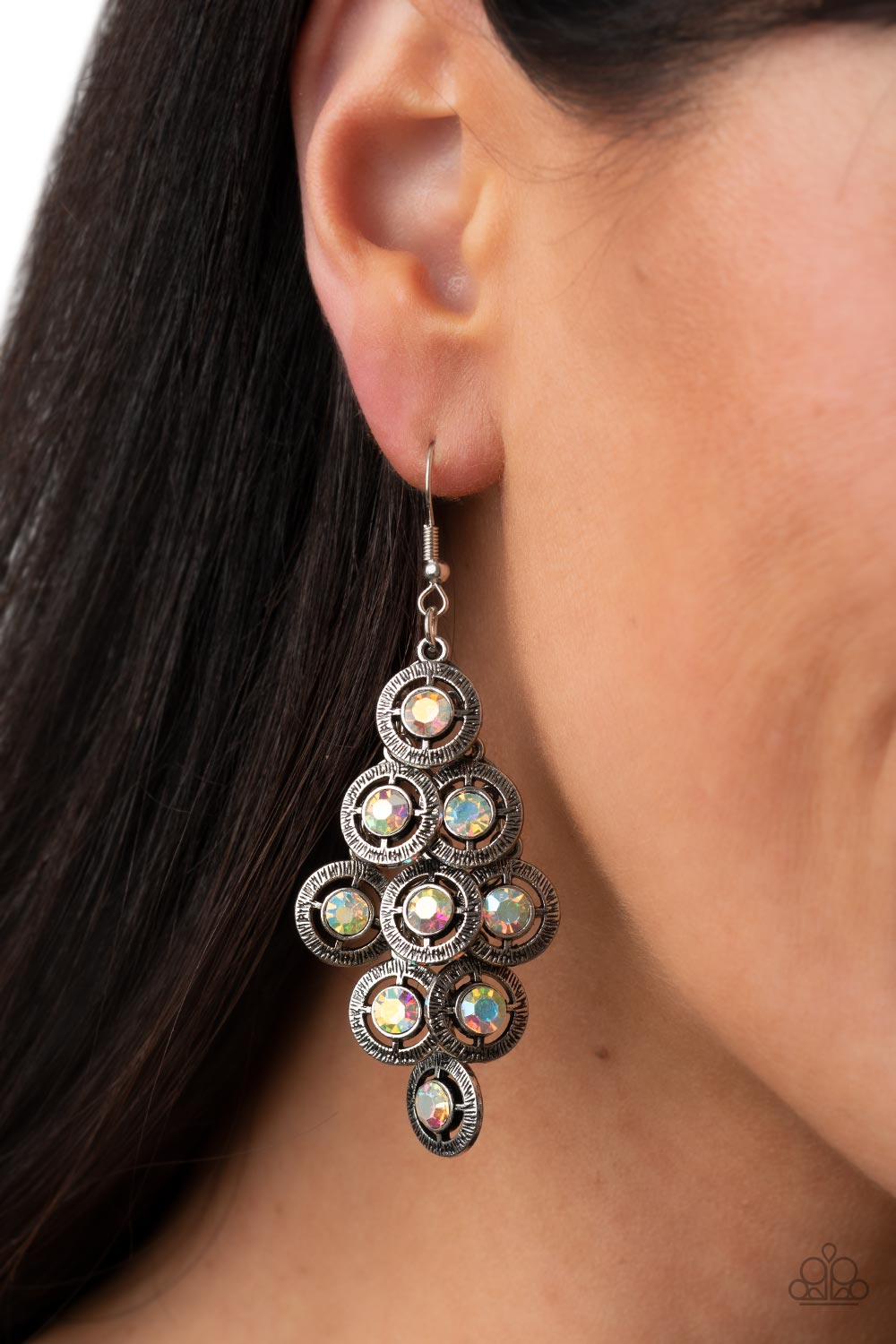 Constellation Cruise Multi Iridescent Rhinestone Earrings - Paparazzi Accessories-on model - CarasShop.com - $5 Jewelry by Cara Jewels