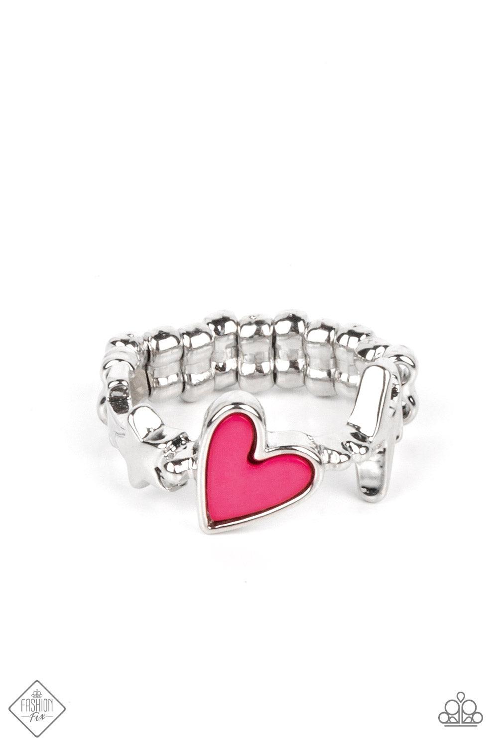 Contemporary Charm Pink Heart Ring - Paparazzi Accessories- lightbox - CarasShop.com - $5 Jewelry by Cara Jewels