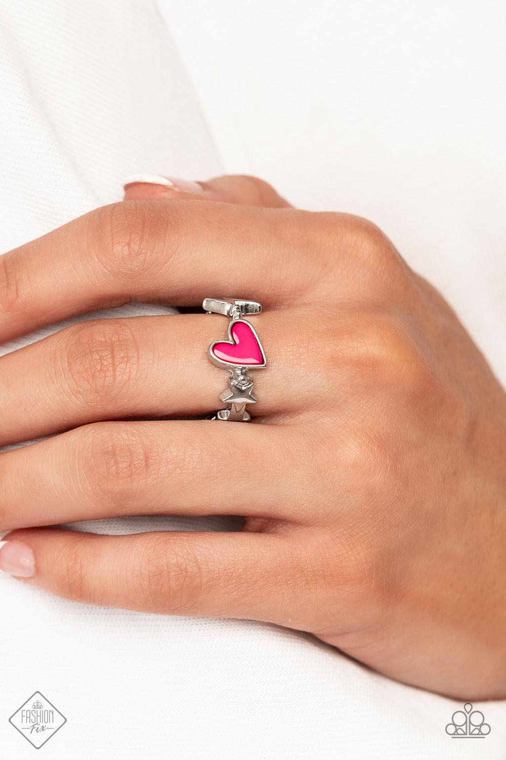 Contemporary Charm Pink Heart Ring - Paparazzi Accessories-on model - CarasShop.com - $5 Jewelry by Cara Jewels