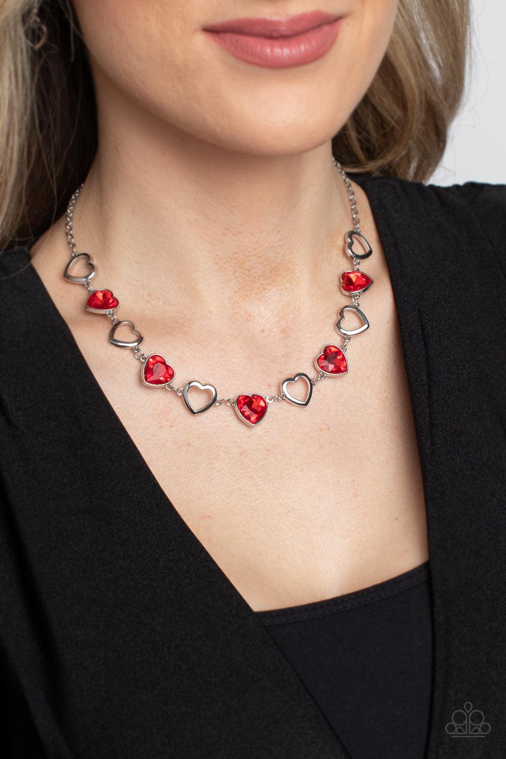 Contemporary Cupid Red Heart Necklace - Paparazzi Accessories-on model - CarasShop.com - $5 Jewelry by Cara Jewels