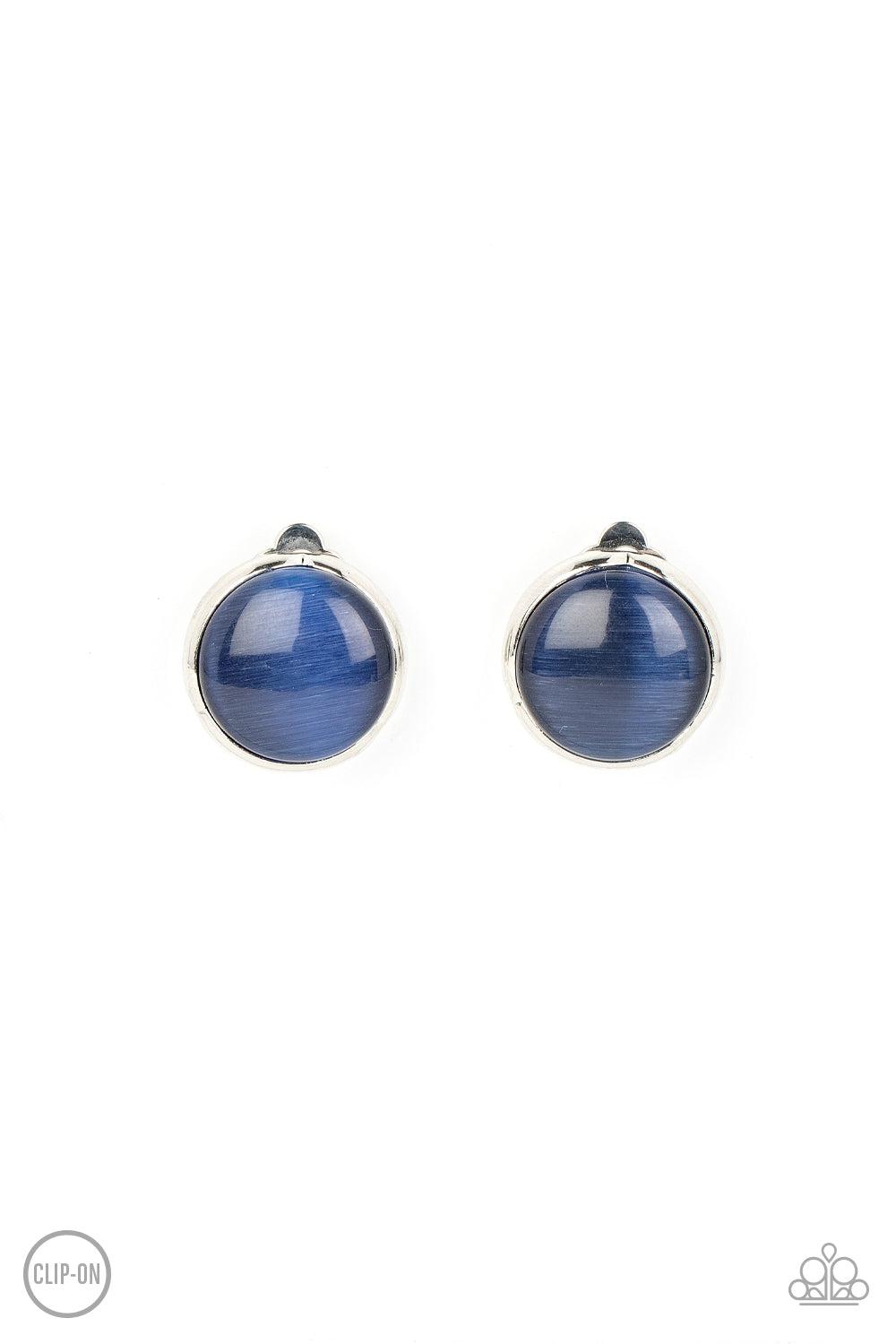 Cool Pools Blue Cat's Eye Stone Clip-On Earrings - Paparazzi Accessories- lightbox - CarasShop.com - $5 Jewelry by Cara Jewels