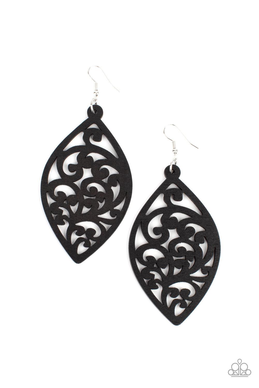 Coral Garden Black Wood Earrings - Paparazzi Accessories- lightbox - CarasShop.com - $5 Jewelry by Cara Jewels