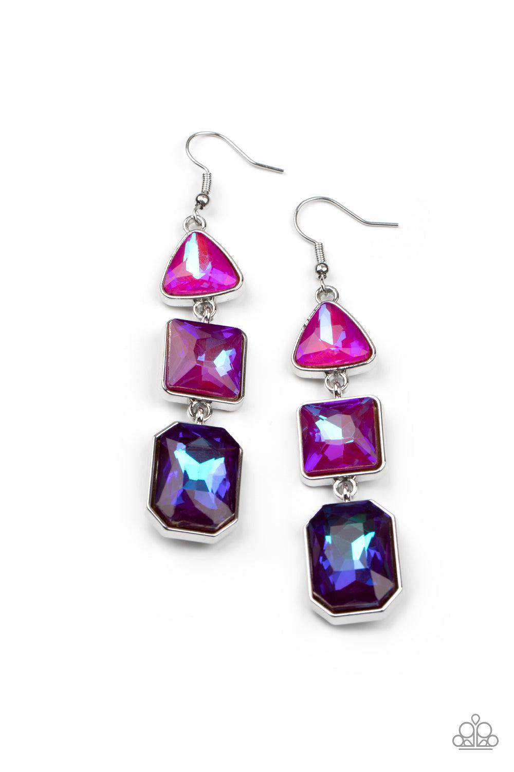Cosmic Culture Purple, Pink &amp; Blue UV Shimmer Earrings - Paparazzi Accessories- lightbox - CarasShop.com - $5 Jewelry by Cara Jewels