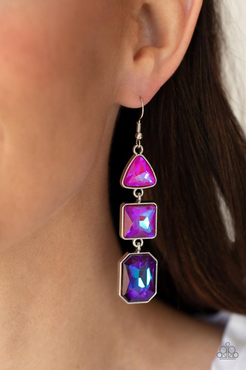 Cosmic Culture Purple, Pink &amp; Blue UV Shimmer Earrings - Paparazzi Accessories-on model - CarasShop.com - $5 Jewelry by Cara Jewels
