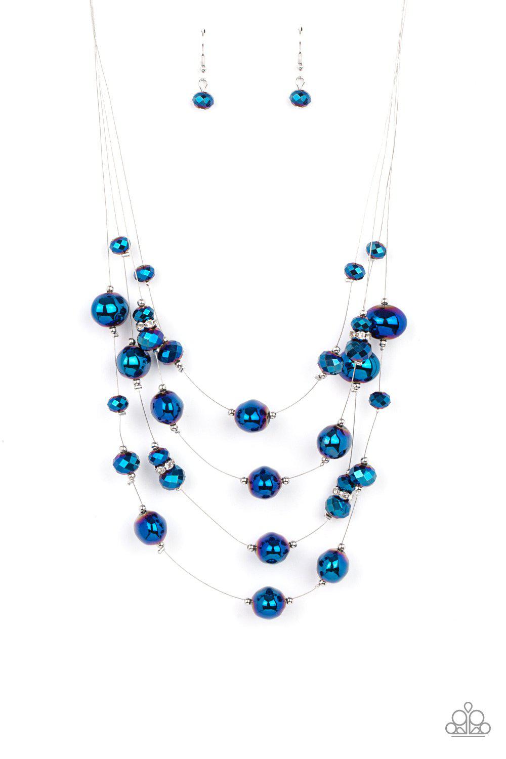 Cosmic Real Estate Metallic Blue &quot;Oil Spill&quot; Necklace - Paparazzi Accessories - free matching earrings - CarasShop.com - $5 Jewelry by Cara Jewels
