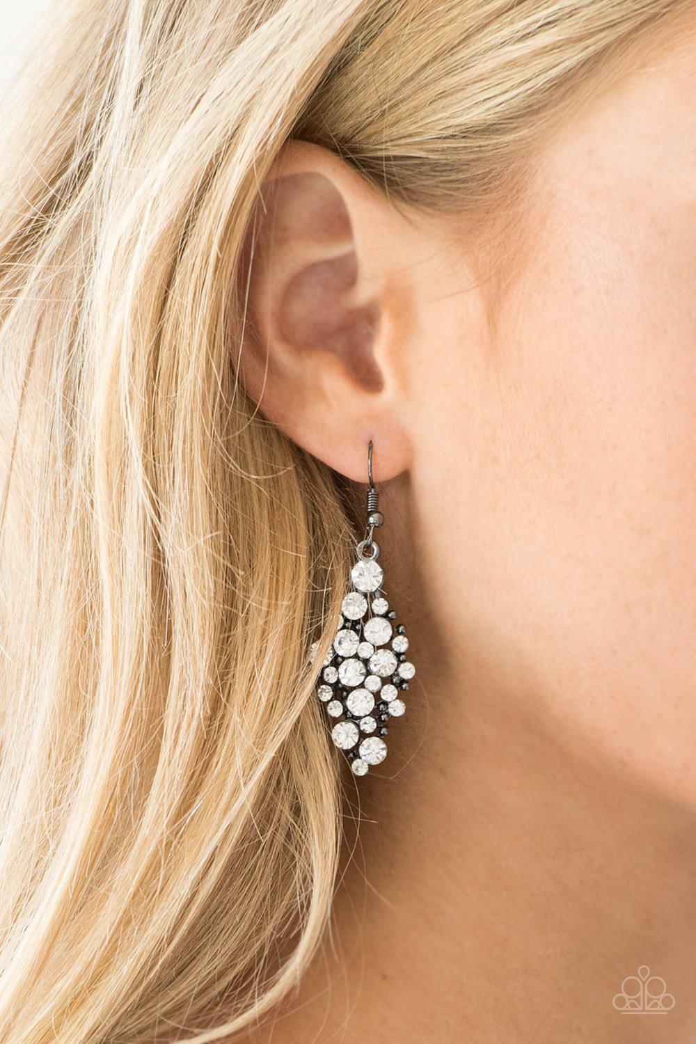 Cosmically Chic Black and White Rhinestone Earrings - Paparazzi Accessories-CarasShop.com - $5 Jewelry by Cara Jewels