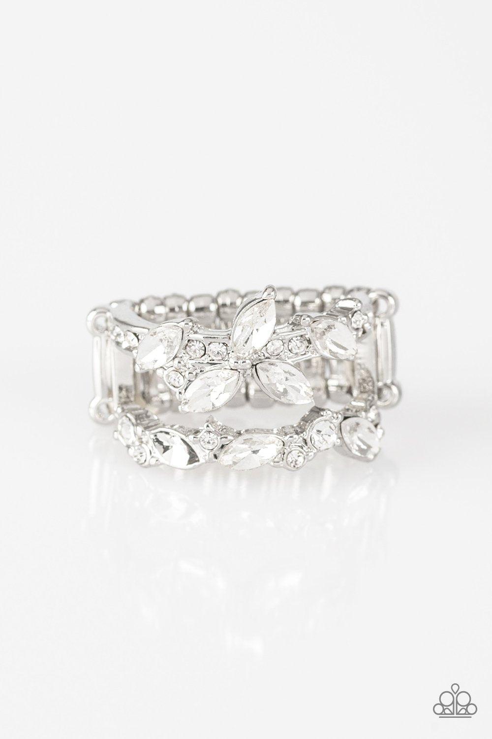Cosmo Collection White Rhinestone Ring - Paparazzi Accessories-CarasShop.com - $5 Jewelry by Cara Jewels