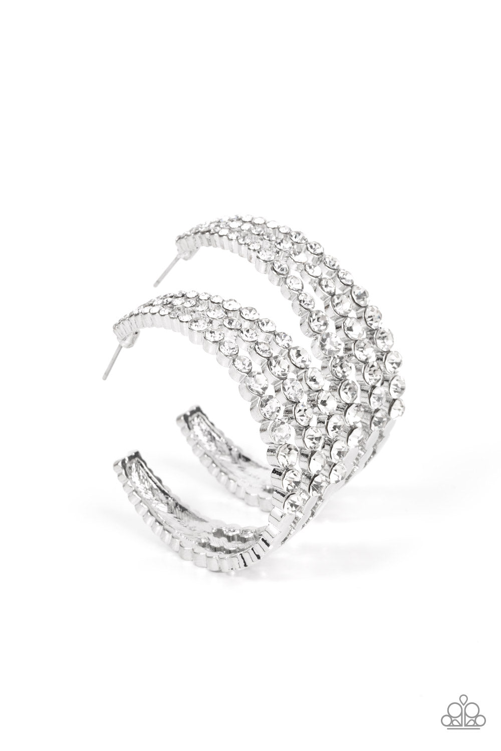 Cosmopolitan Cool White Rhinestone Hoop Earrings - Paparazzi Accessories- lightbox - CarasShop.com - $5 Jewelry by Cara Jewels