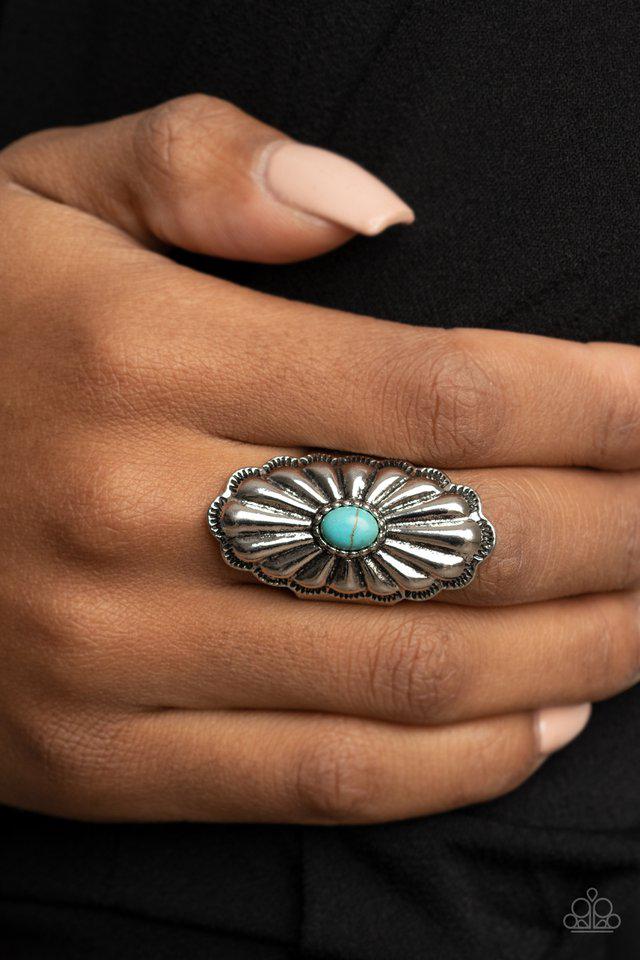 Cottage Couture Blue Stone Ring - Paparazzi Accessories-on model - CarasShop.com - $5 Jewelry by Cara Jewels