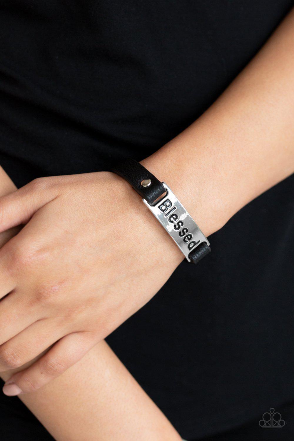 Count Your Blessings Black Wrap Snap Bracelet - Paparazzi Accessories-CarasShop.com - $5 Jewelry by Cara Jewels