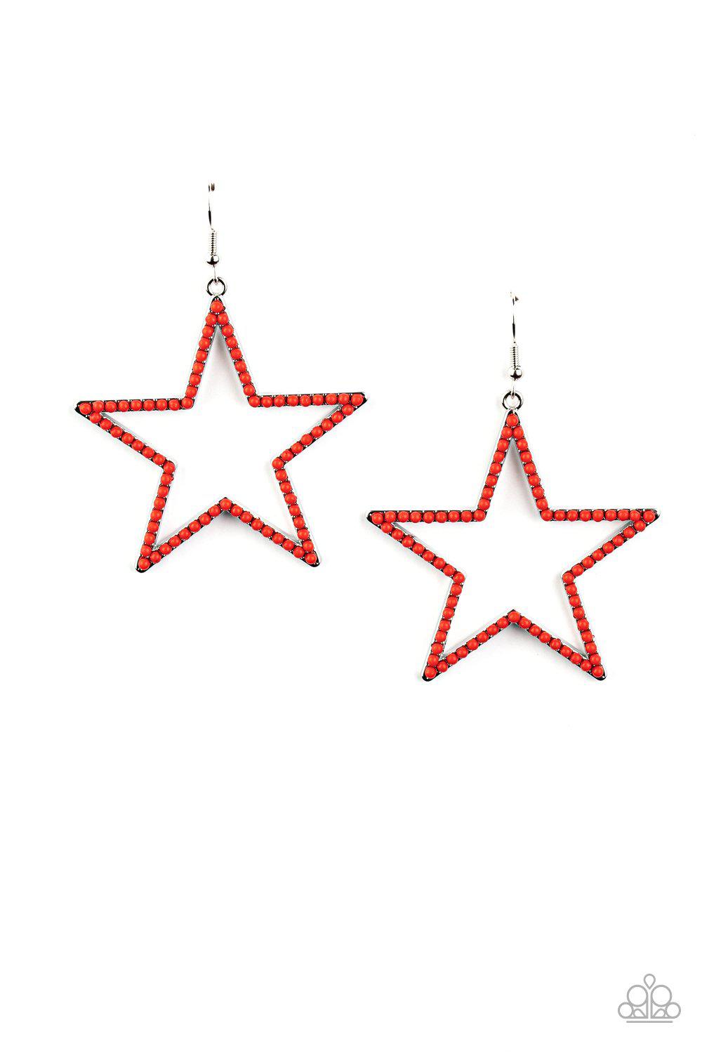 Count Your Stars Red Earrings - Paparazzi Accessories-CarasShop.com - $5 Jewelry by Cara Jewels