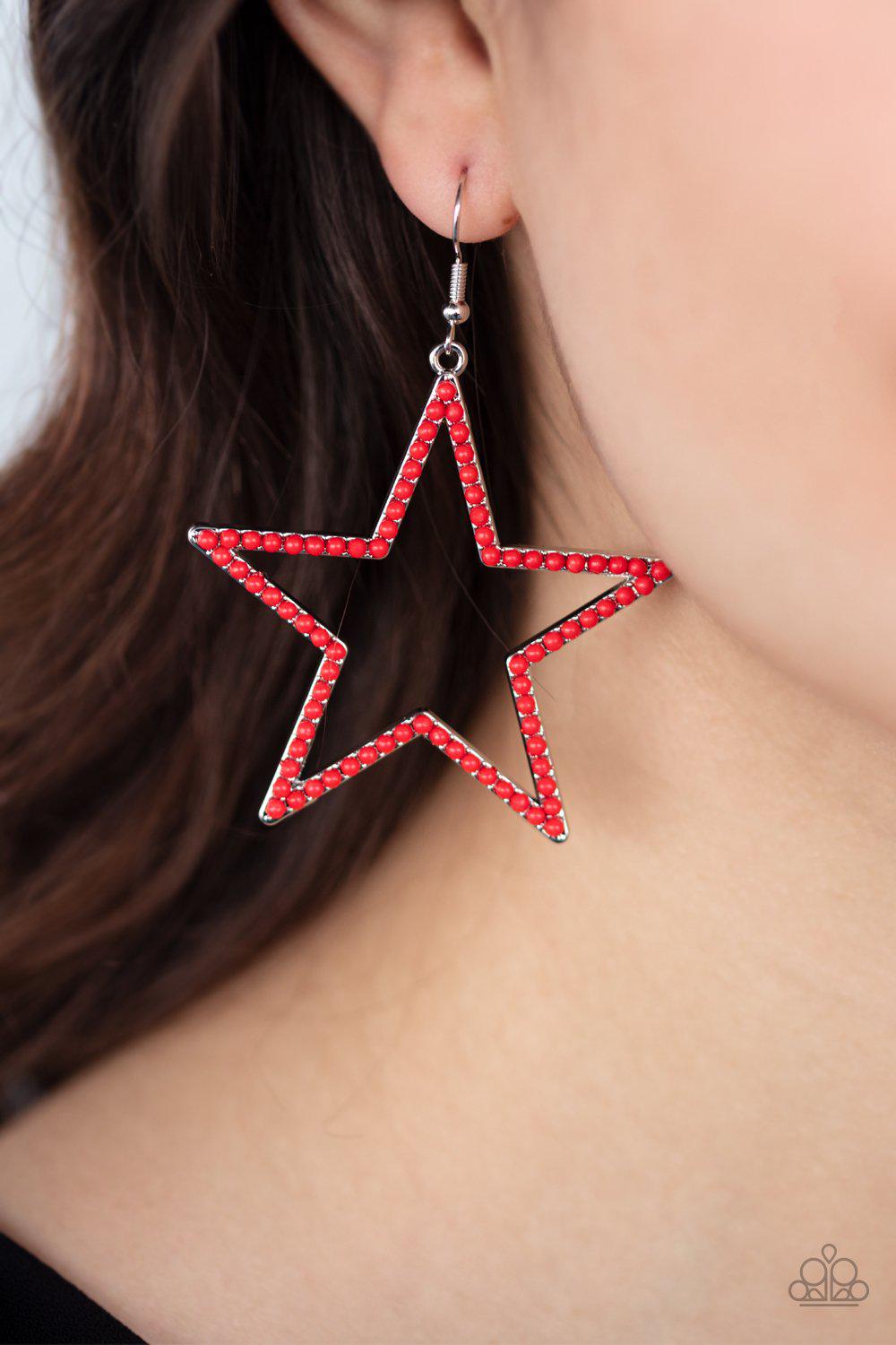 Count Your Stars Red Earrings - Paparazzi Accessories-CarasShop.com - $5 Jewelry by Cara Jewels