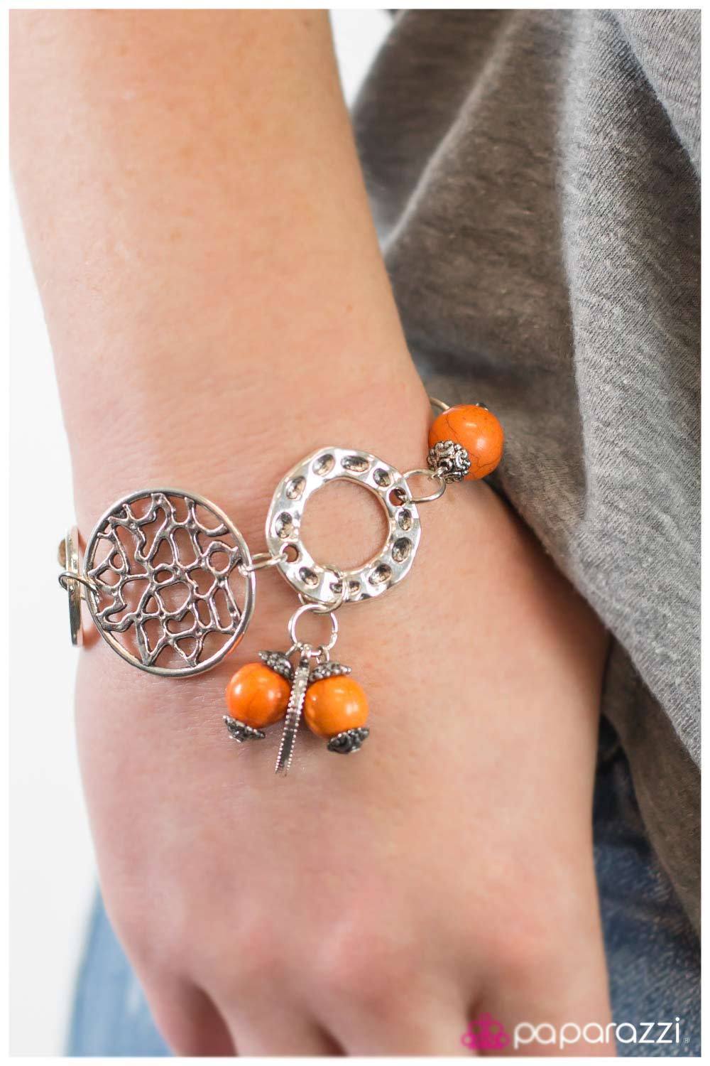 Country Girl Rustic Silver and Orange Stone Bracelet - Paparazzi Accessories-CarasShop.com - $5 Jewelry by Cara Jewels