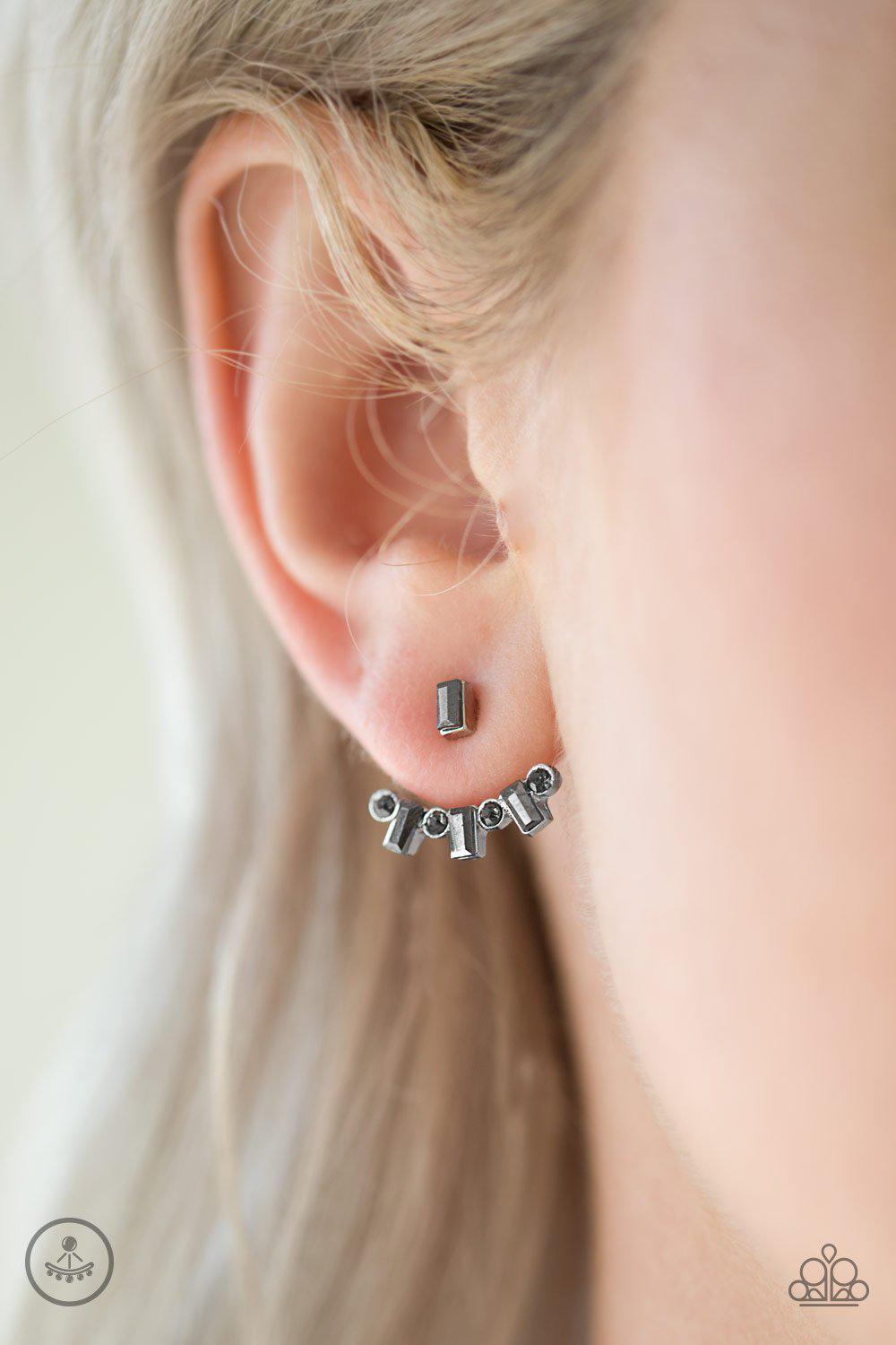 Courageously Cosmo Silver Double-sided Post Earrings - Paparazzi Accessories-CarasShop.com - $5 Jewelry by Cara Jewels