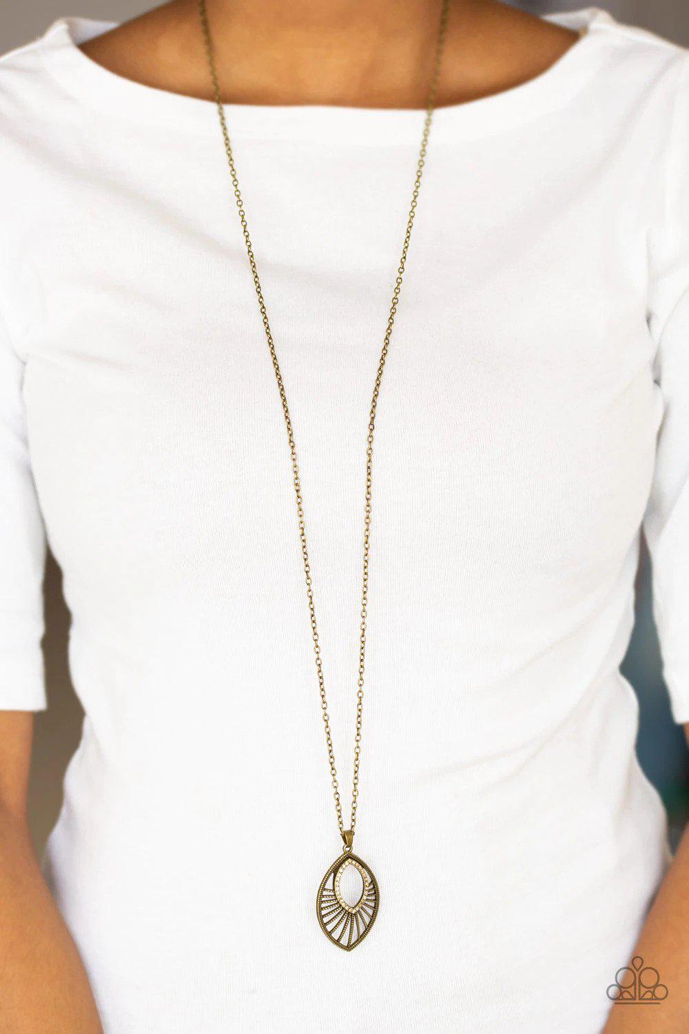 Court Couture Brass Necklace - Paparazzi Accessories- on model - CarasShop.com - $5 Jewelry by Cara Jewels