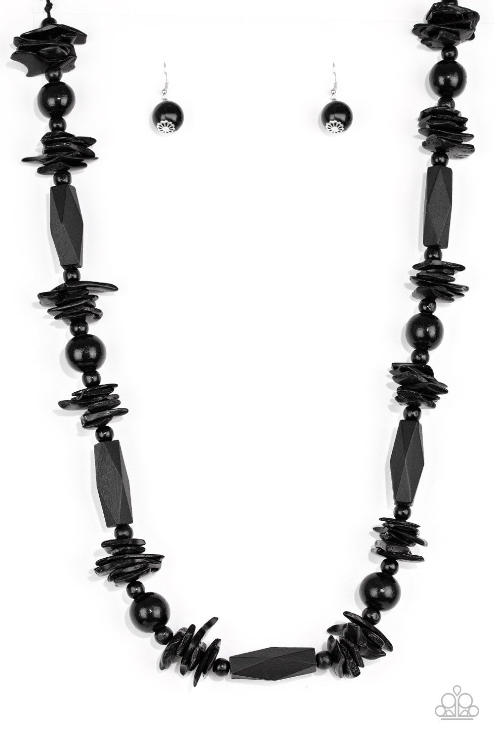 Cozumel Coast Black Wood Necklace and matching Earrings - Paparazzi Accessories-CarasShop.com - $5 Jewelry by Cara Jewels