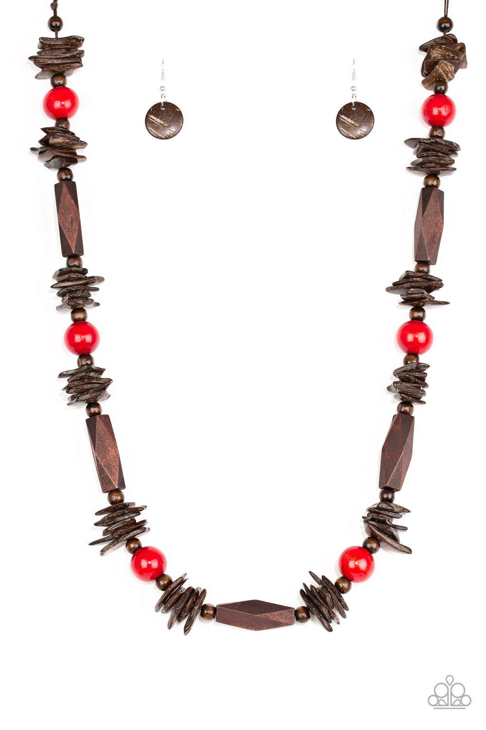 Cozumel Coast Red and Brown Wood Necklace - Paparazzi Accessories- lightbox - CarasShop.com - $5 Jewelry by Cara Jewels