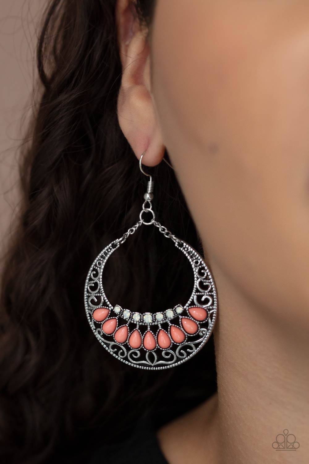 Crescent Couture Burnt Coral Earrings - Paparazzi Accessories- model - CarasShop.com - $5 Jewelry by Cara Jewels