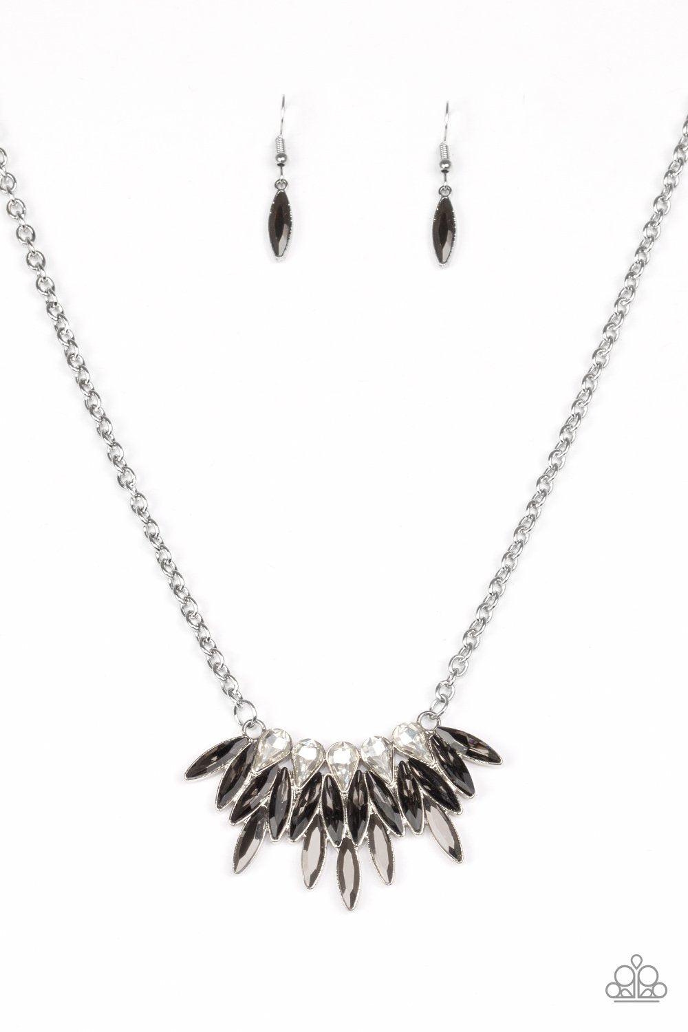Crown Couture Silver and Hematite Necklace - Paparazzi Accessories-CarasShop.com - $5 Jewelry by Cara Jewels