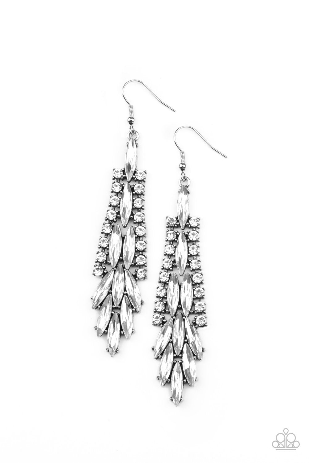 Crown Heiress White Rhinestone Earrings - Paparazzi Accessories- lightbox - CarasShop.com - $5 Jewelry by Cara Jewels