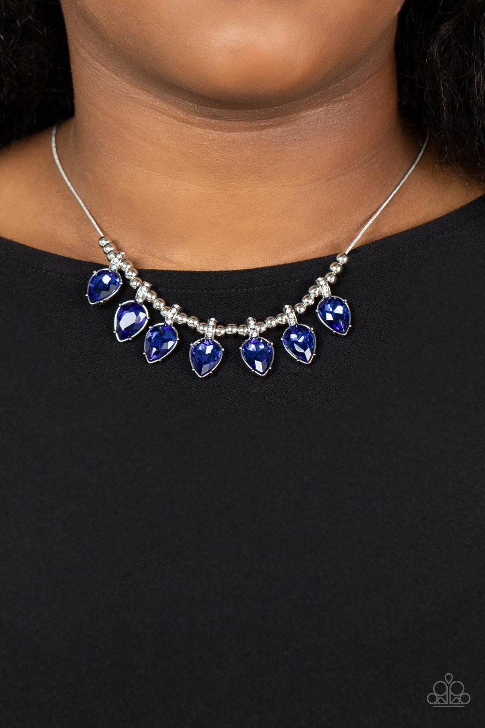 Crown Jewel Couture Blue Rhinestone Necklace - Paparazzi Accessories-on model - CarasShop.com - $5 Jewelry by Cara Jewels