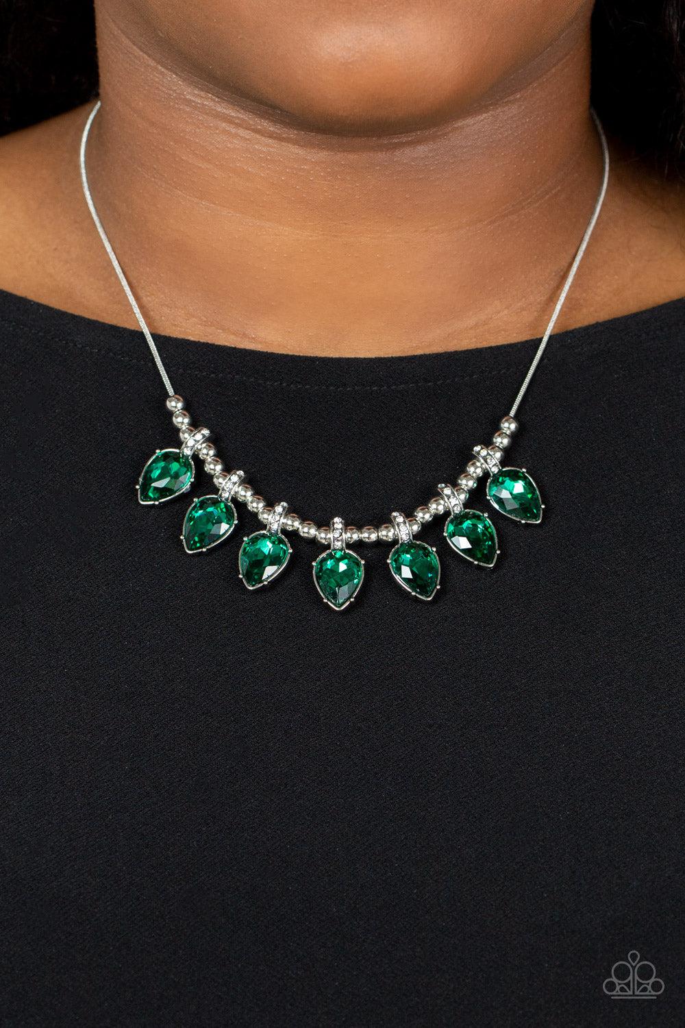 Crown Jewel Couture Green Rhinestone Necklace - Paparazzi Accessories- on model - CarasShop.com - $5 Jewelry by Cara Jewels