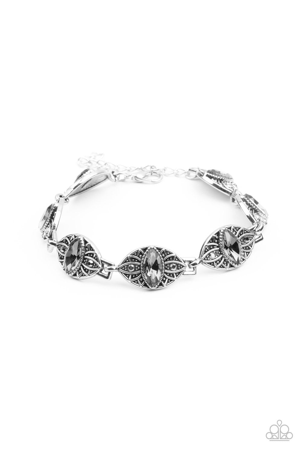 Crown Privilege Silver and Hematite Rhinestone Bracelet - Paparazzi Accessories- lightbox - CarasShop.com - $5 Jewelry by Cara Jewels
