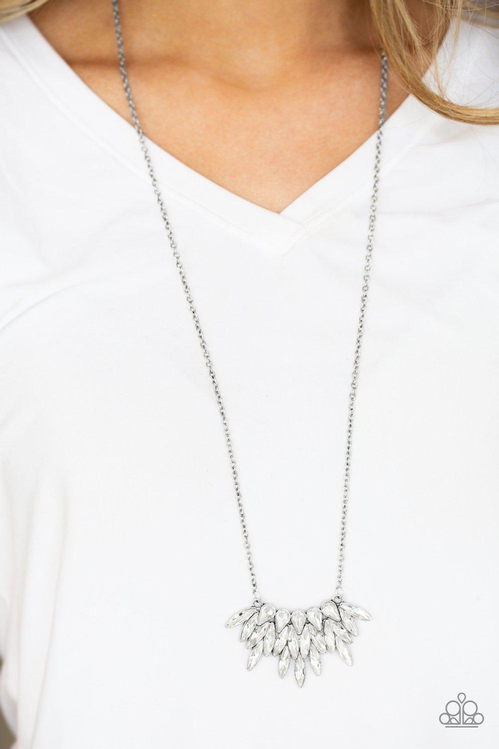 Crowning Moment White Rhinestone Necklace - Paparazzi Accessories-CarasShop.com - $5 Jewelry by Cara Jewels
