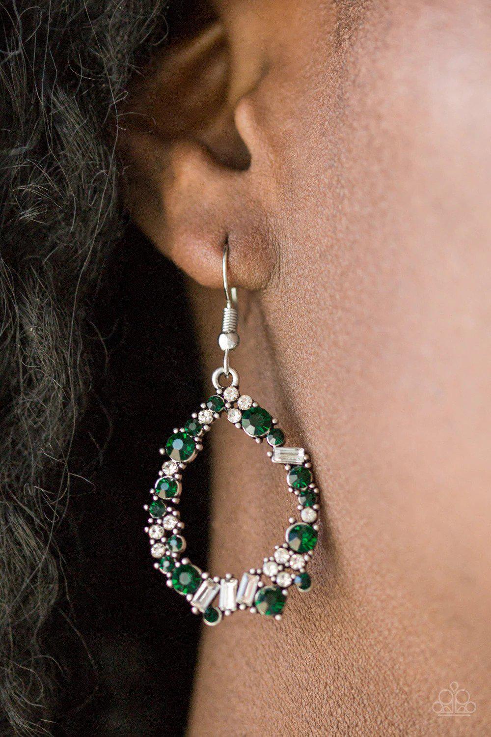 Crushing Couture Green Earrings - Paparazzi Accessories-on model - CarasShop.com - $5 Jewelry by Cara Jewels