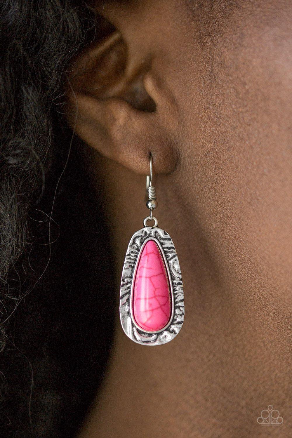 Cruzin&#39; Colorado Pink Stone Earrings - Paparazzi Accessories - model -CarasShop.com - $5 Jewelry by Cara Jewels