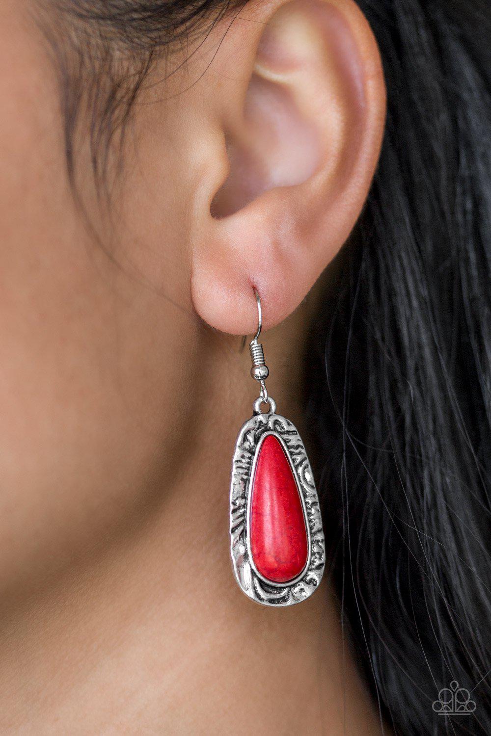 Cruzin&#39; Colorado Red Stone Earrings - Paparazzi Accessories-CarasShop.com - $5 Jewelry by Cara Jewels
