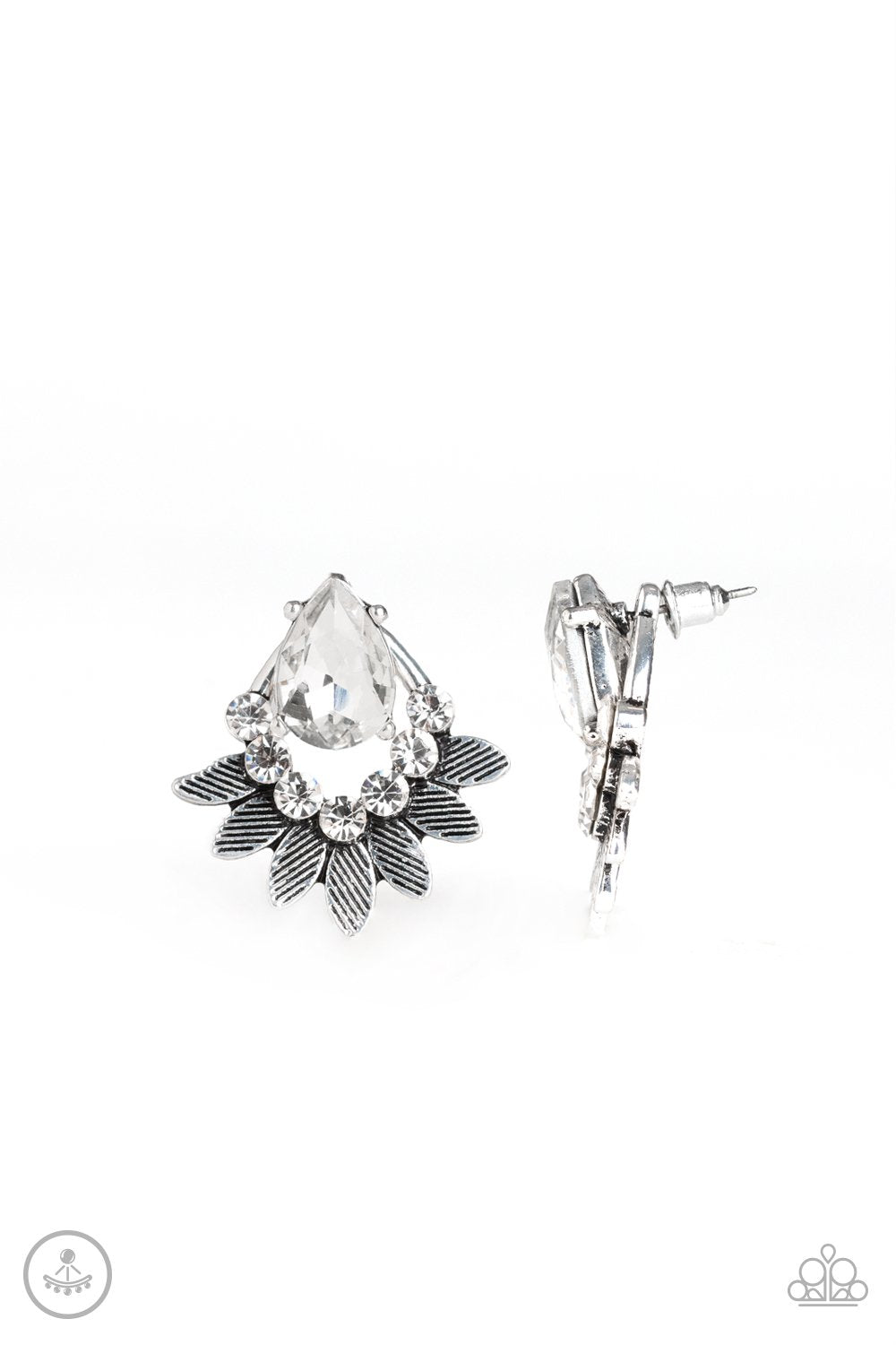 Crystal Canopy White Rhinestone double-sided Post Earrings - Paparazzi Accessories - lightbox -CarasShop.com - $5 Jewelry by Cara Jewels
