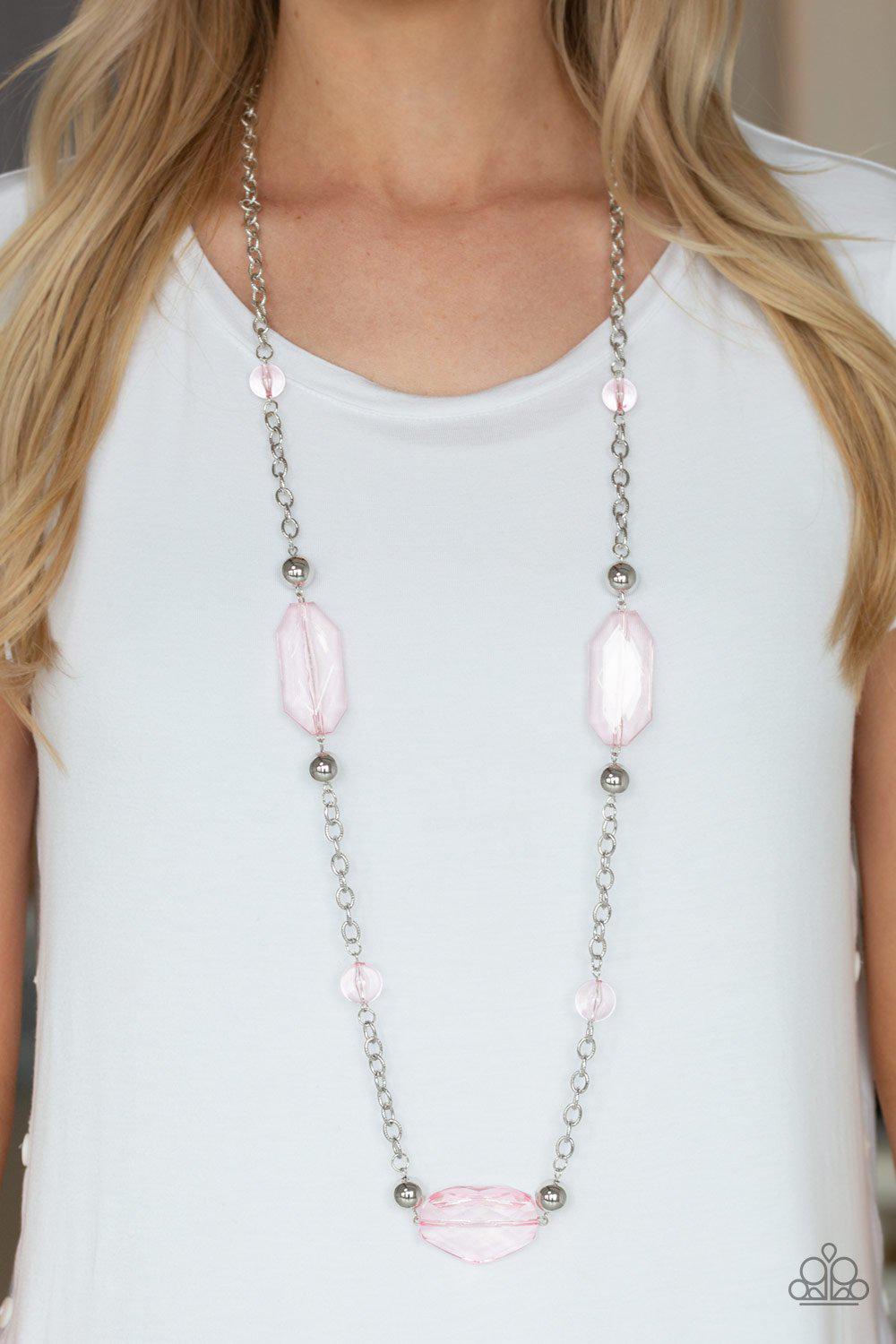 Crystal Charm Pink Necklace - Paparazzi Accessories-CarasShop.com - $5 Jewelry by Cara Jewels