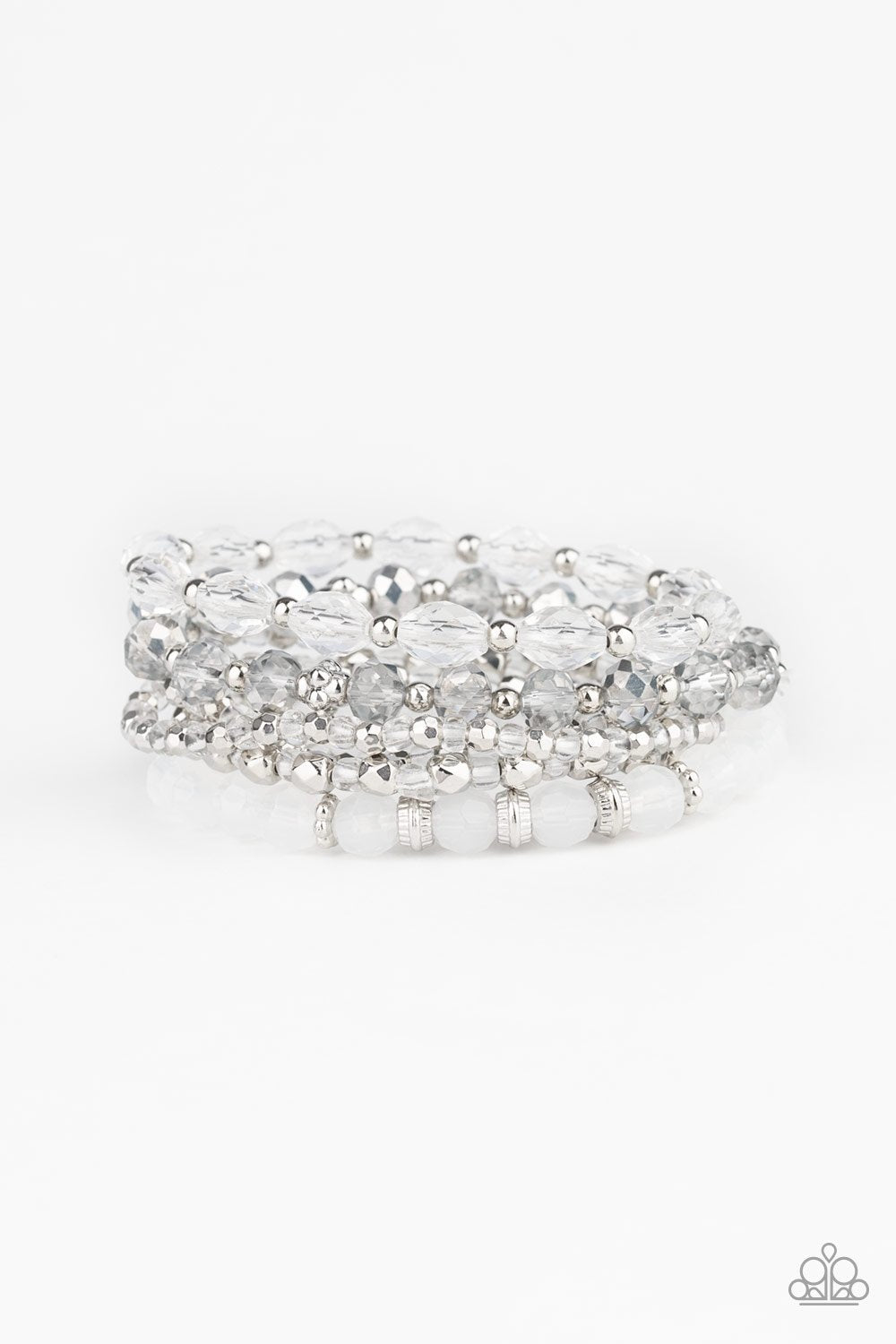 Crystal Collage White and Silver Bracelet Set - Paparazzi Accessories-CarasShop.com - $5 Jewelry by Cara Jewels