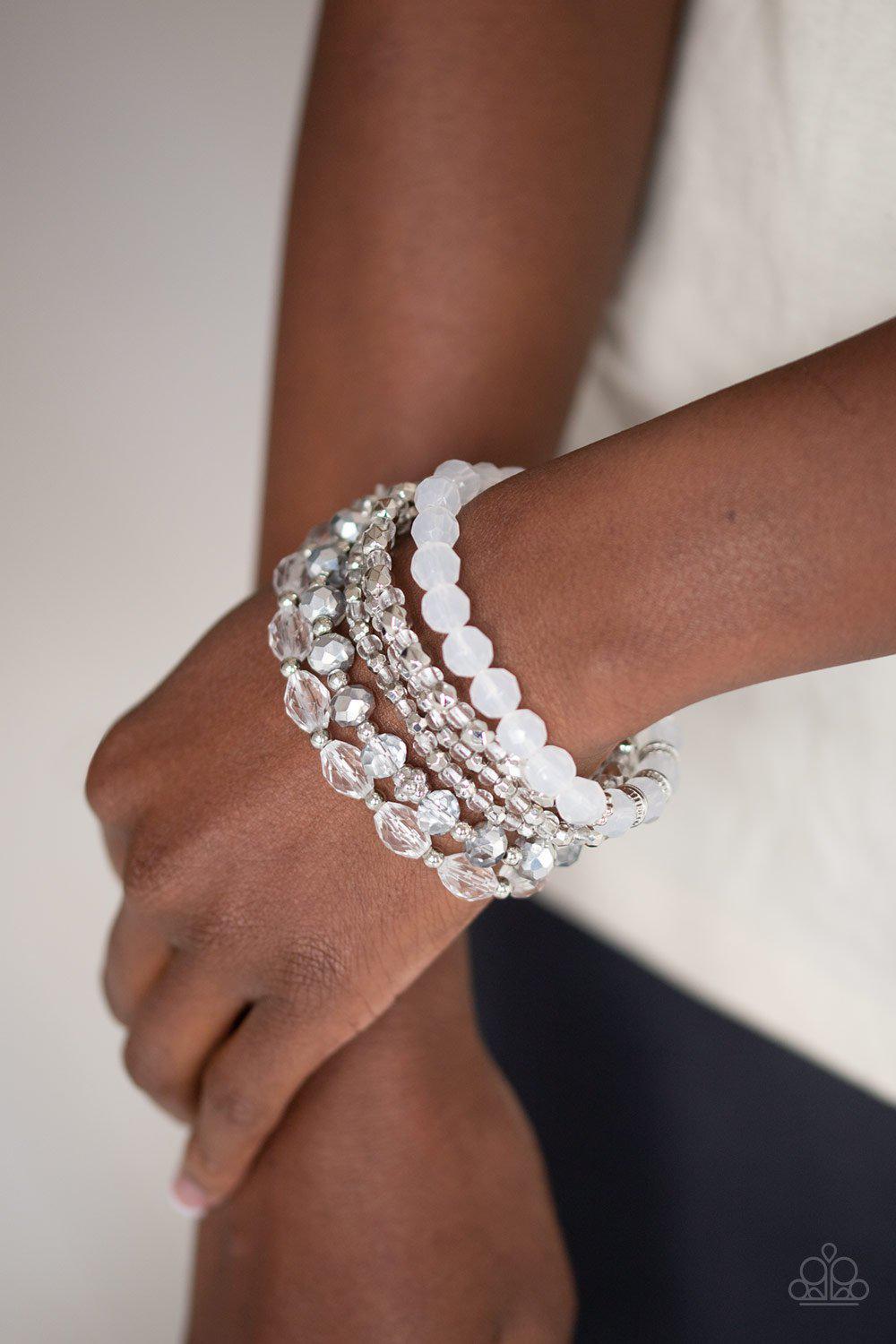 Crystal Collage White and Silver Bracelet Set - Paparazzi Accessories-CarasShop.com - $5 Jewelry by Cara Jewels