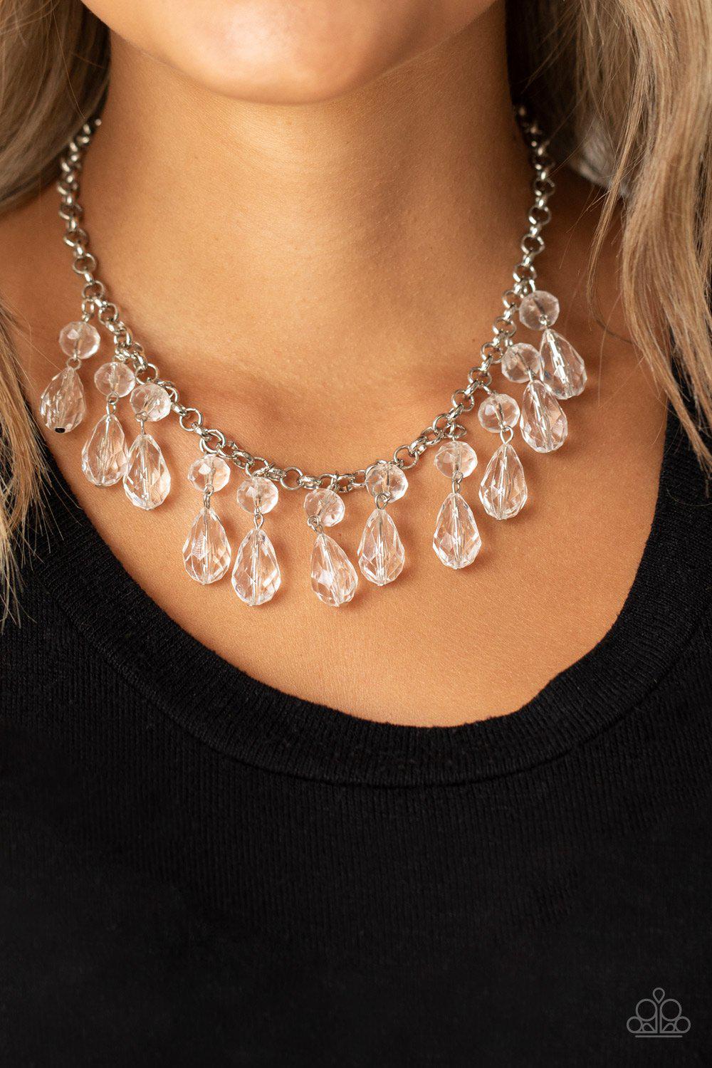 Crystal Enchantment White Necklace - Paparazzi Accessories - model -CarasShop.com - $5 Jewelry by Cara Jewels
