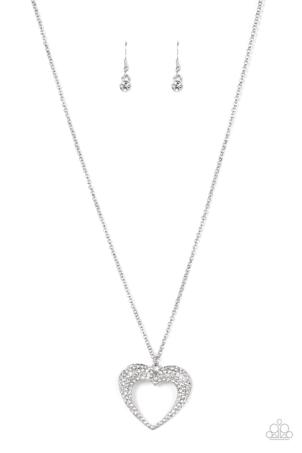 Cupid Charisma White Rhinestone Heart Necklace - Paparazzi Accessories- lightbox - CarasShop.com - $5 Jewelry by Cara Jewels