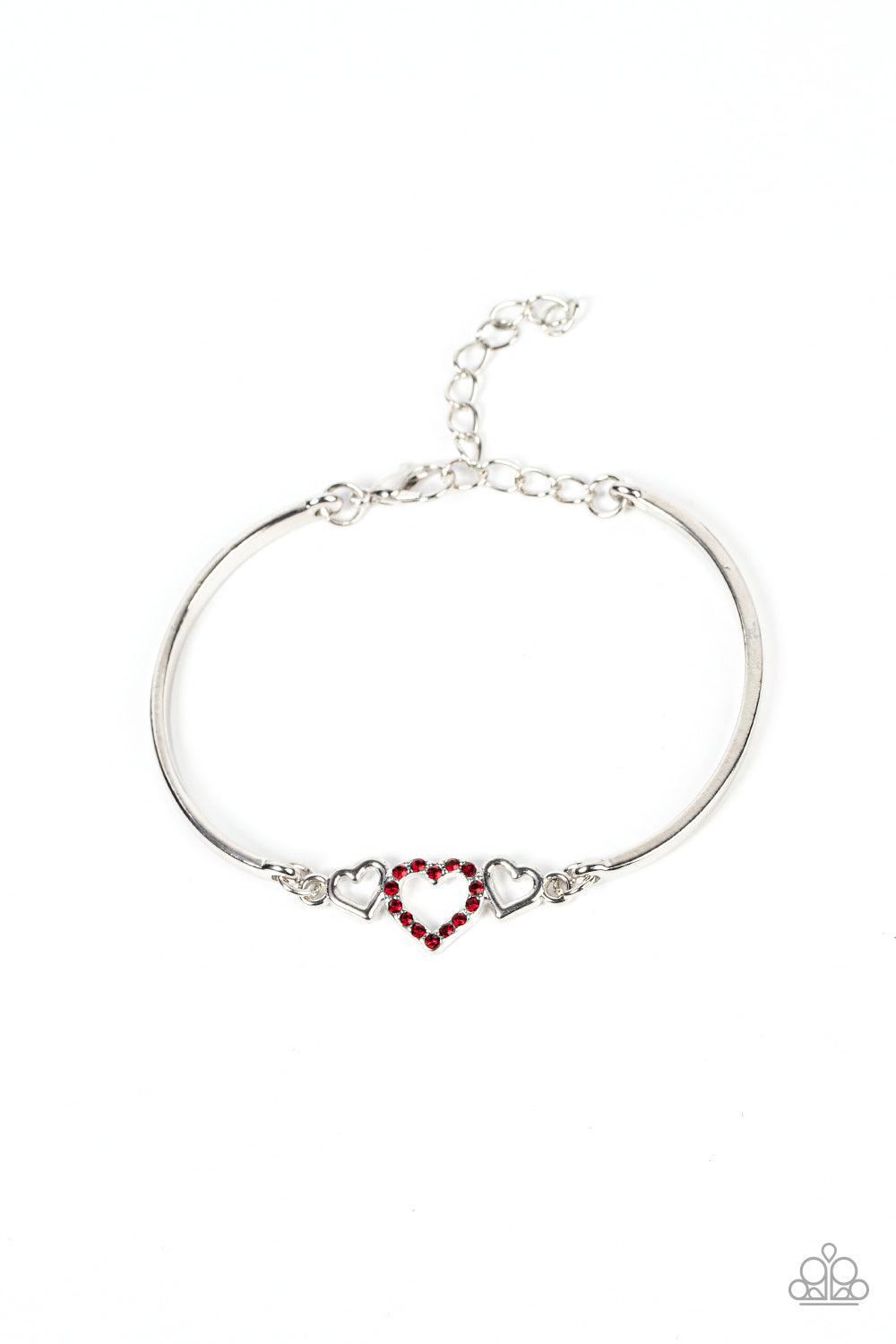 Cupids Confessions Red Rhinestone Heart Bracelet - Paparazzi Accessories- lightbox - CarasShop.com - $5 Jewelry by Cara Jewels