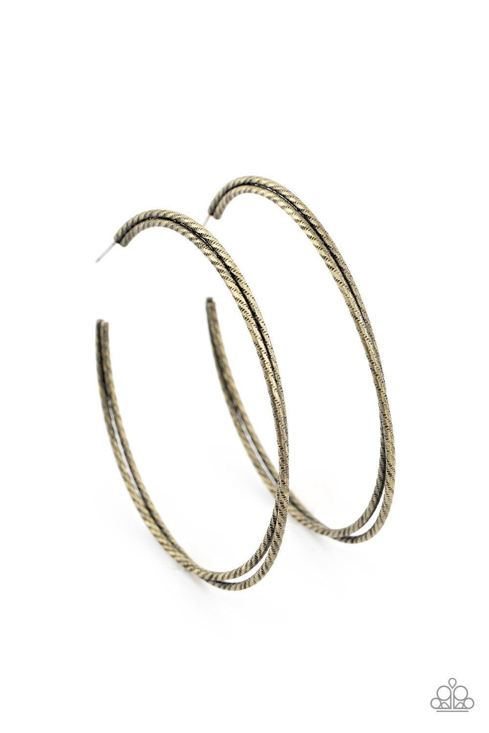 Curved Couture Brass Hoop Earrings - Paparazzi Accessories - lightbox -CarasShop.com - $5 Jewelry by Cara Jewels