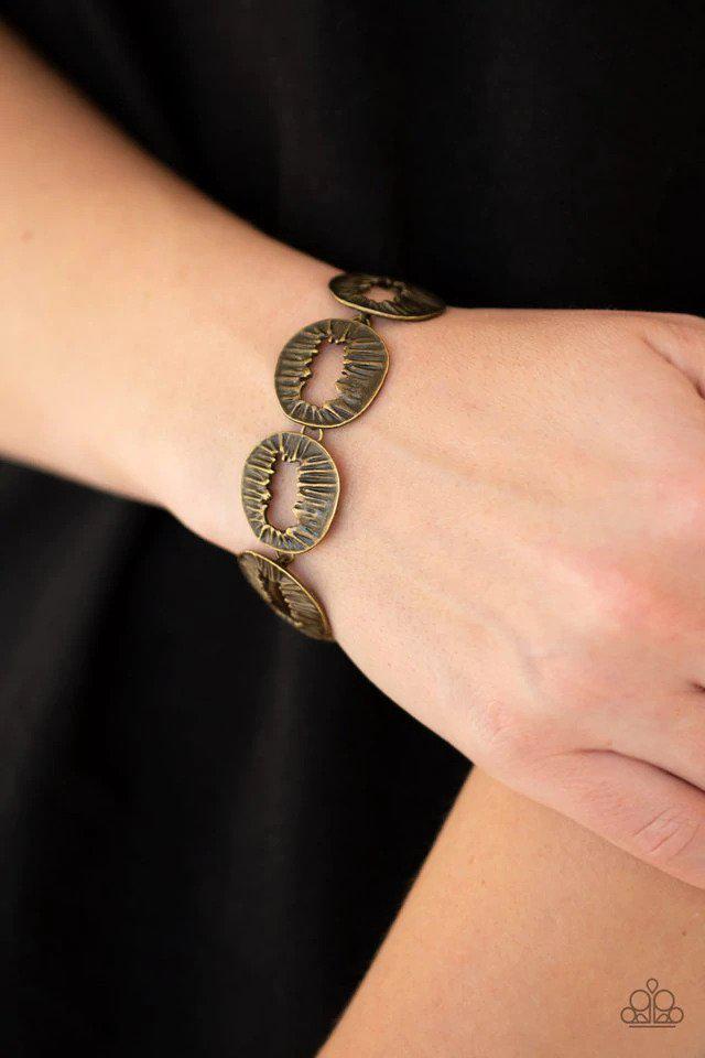 Cut It Out Brass Bracelet - Paparazzi Accessories- on model - CarasShop.com - $5 Jewelry by Cara Jewels