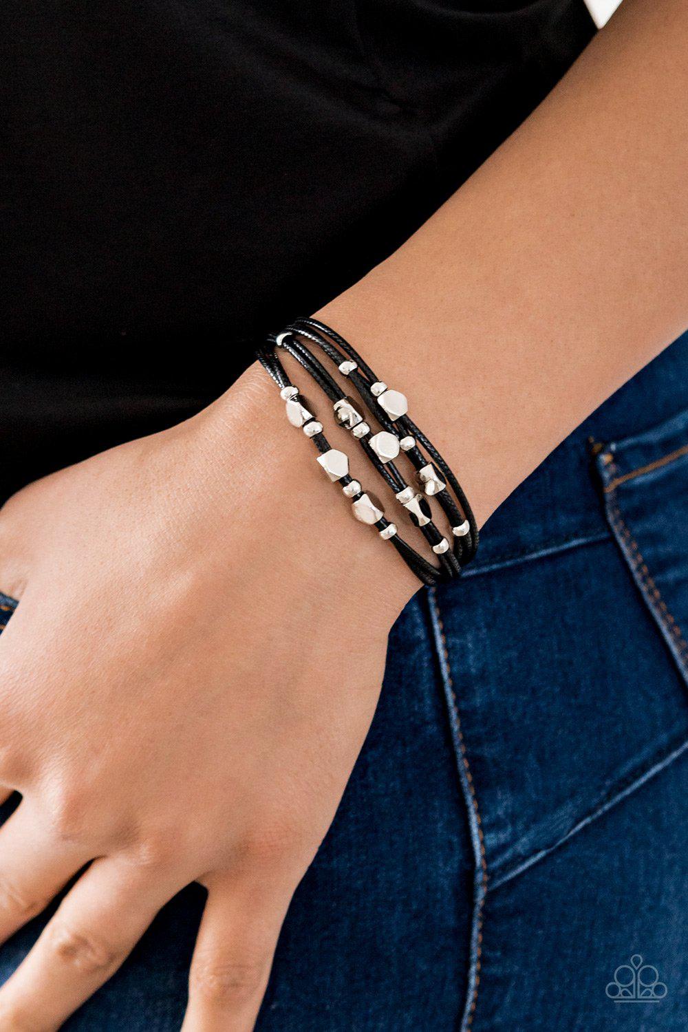 Cut The Cord Black and Silver Bracelet - Paparazzi Accessories-CarasShop.com - $5 Jewelry by Cara Jewels