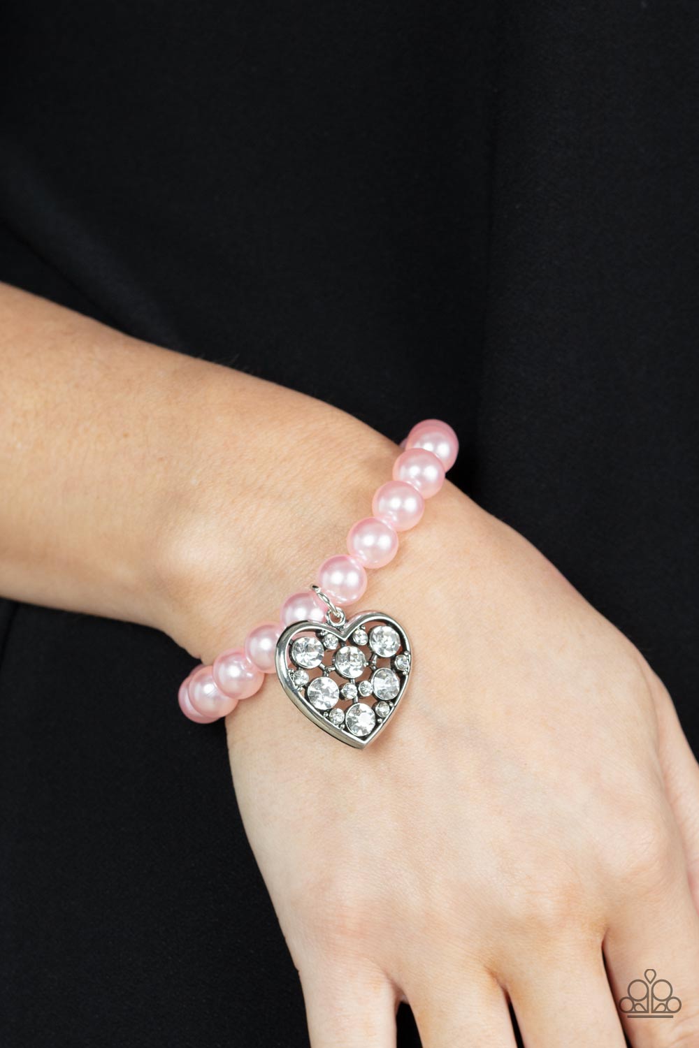 Cutely Crushing Pink Pearl and Heart Bracelet - Paparazzi Accessories- on model - CarasShop.com - $5 Jewelry by Cara Jewels