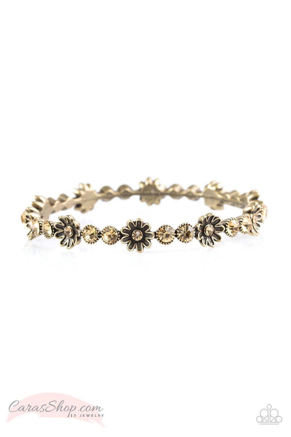 Daffodil Diva Brass Flower Bangle Bracelet - Paparazzi Accessories-CarasShop.com - $5 Jewelry by Cara Jewels