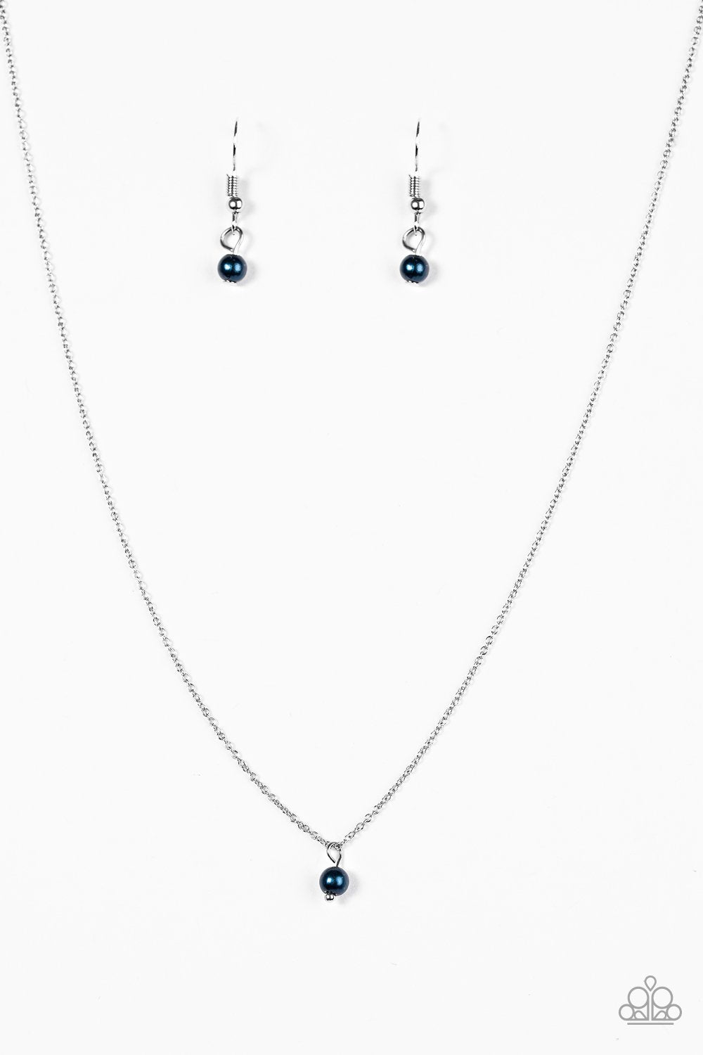 Dainty and Demure Silver and Blue Pearl Necklace - Paparazzi Accessories-CarasShop.com - $5 Jewelry by Cara Jewels