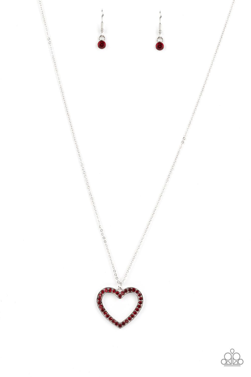 Dainty Darling Red Rhinestone Heart Necklace - Paparazzi Accessories- lightbox - CarasShop.com - $5 Jewelry by Cara Jewels