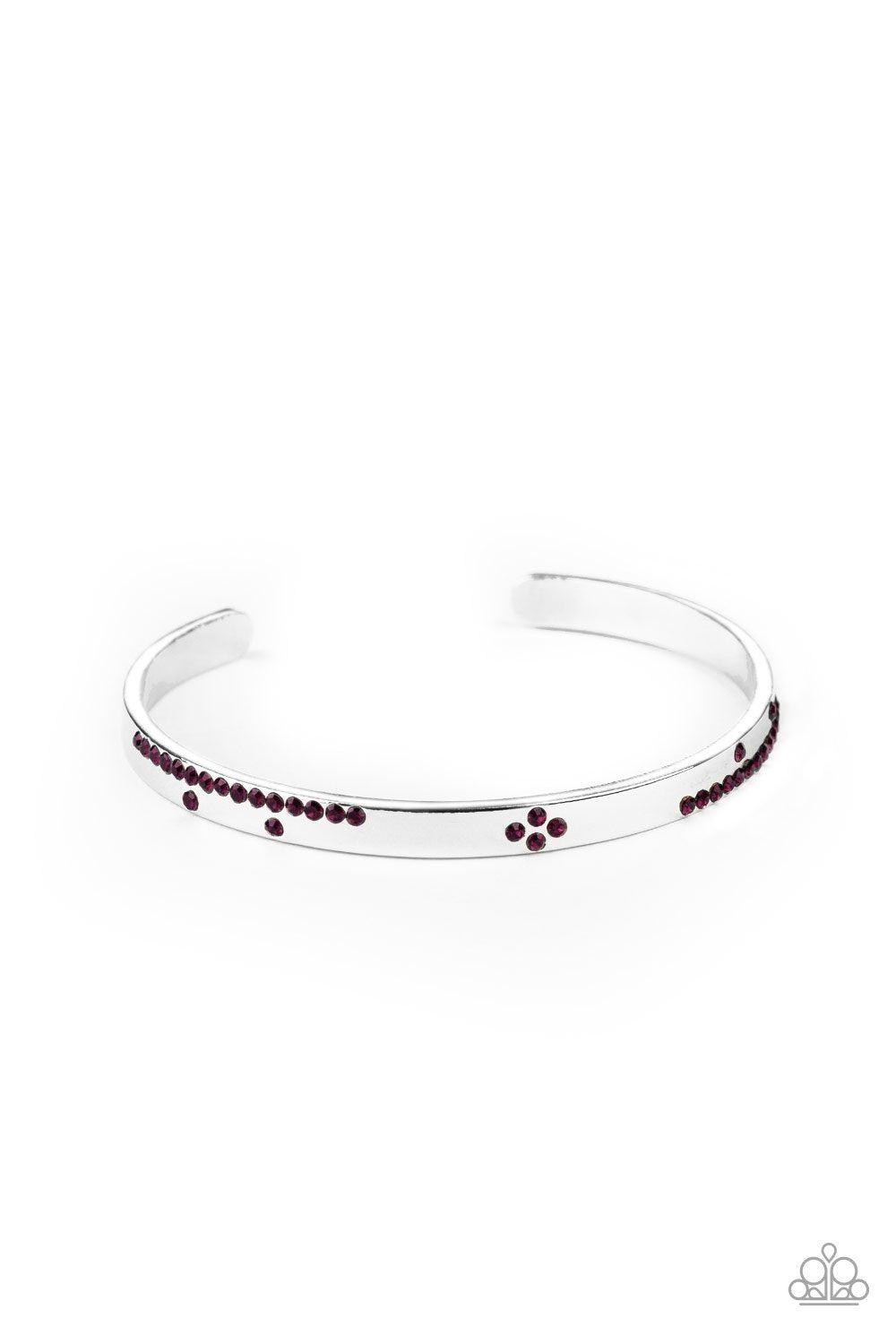 Dainty Dazzle Purple Rhinestone Cuff Bracelet - Paparazzi Accessories-CarasShop.com - $5 Jewelry by Cara Jewels